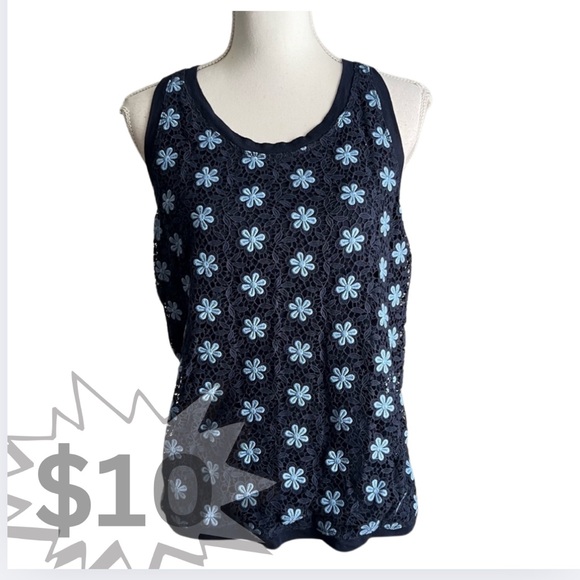 J. Crew Crocheted Overlay Tank Top M Navy and Light Blue - Picture 1 of 14
